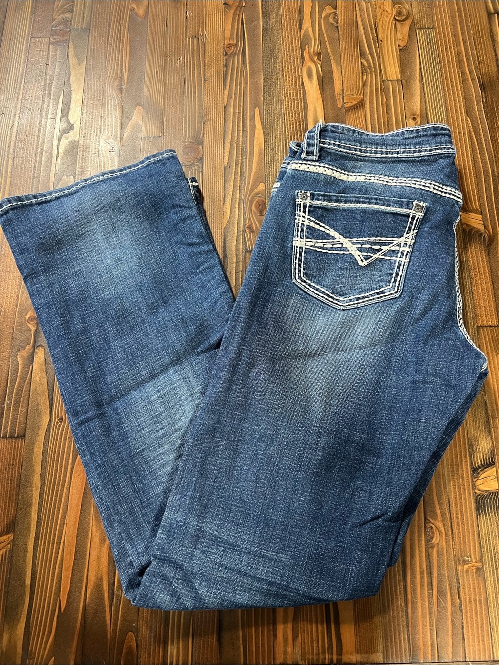 Rock & Roll Women's Blue Denim Jeans with Contrast Stitching 31x34 bootcut